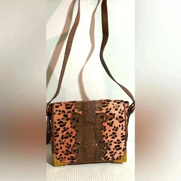 Sharif lion’s head dooknoker haircalf & croco Embossed leather crossbody bag - Picture 1 of 11